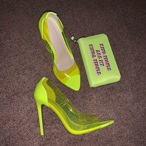 Neon Heels & Matching Wallet